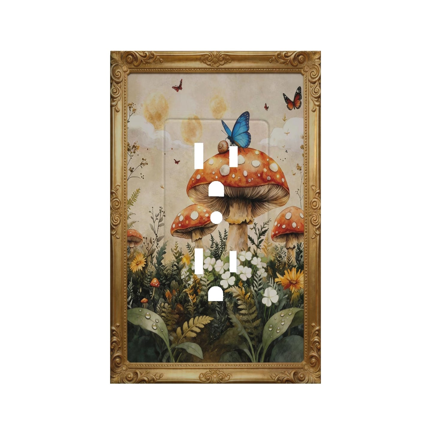 FJSXYDW Vintage Mushroom Butterfly Duplex Outlet Cover Plate