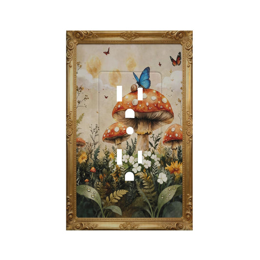 FJSXYDW Vintage Mushroom Butterfly Duplex Outlet Cover Plate