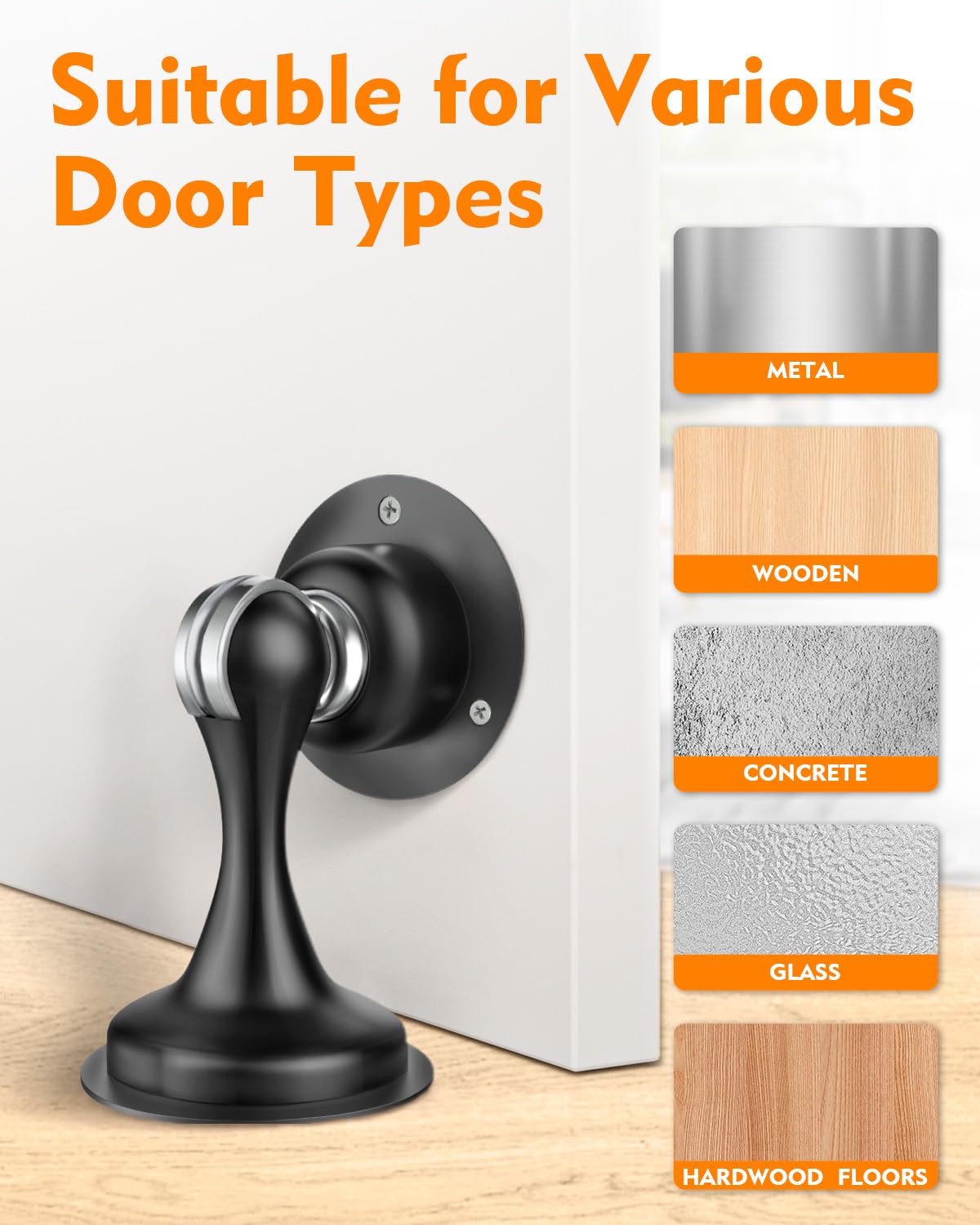 Door Stoppers Magnetic Door Catch - 2 Pack Stainless Steel Heavy Duty Door Holder Stops for Bottom Top of Door - Wall Floor Mounting No Drill 3D Adhesive & Screws Strong Magnet Keep Door Open