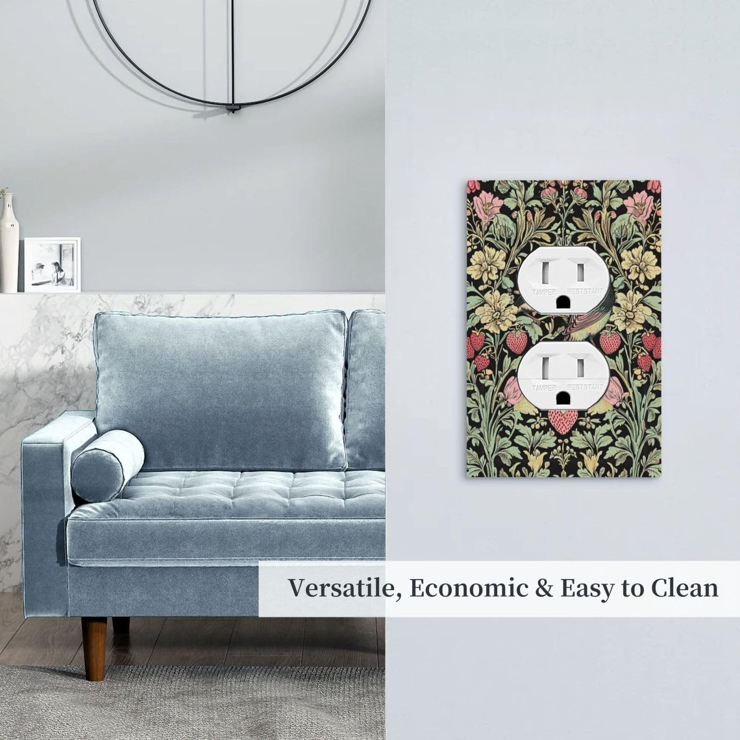 VGHOKO Decorative Outlet Covers with Retro Floral Birds & Strawberries William Morris Style Design 1 Gang Duplex Light Switch Cover Plate Unique Wall Plates Switchplate Cover for Victorian Home Decor