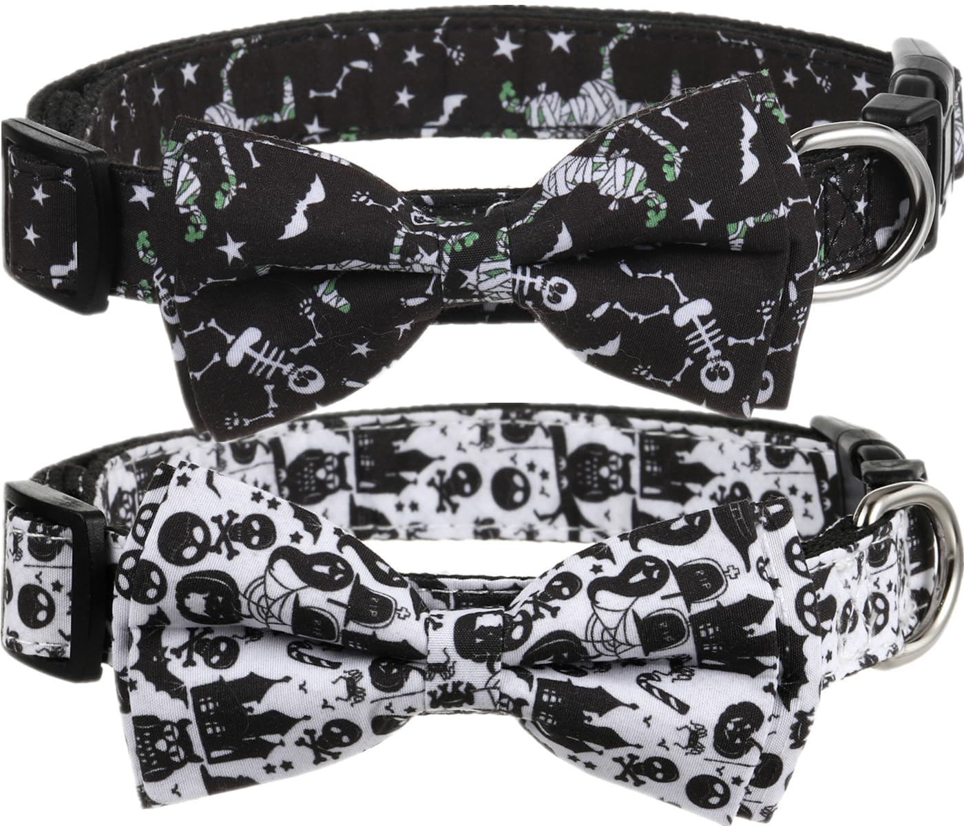 Halloween Dog Bow Tie Collar 2 Pack, Quick Release Spooky Collar for Large Size Dogs