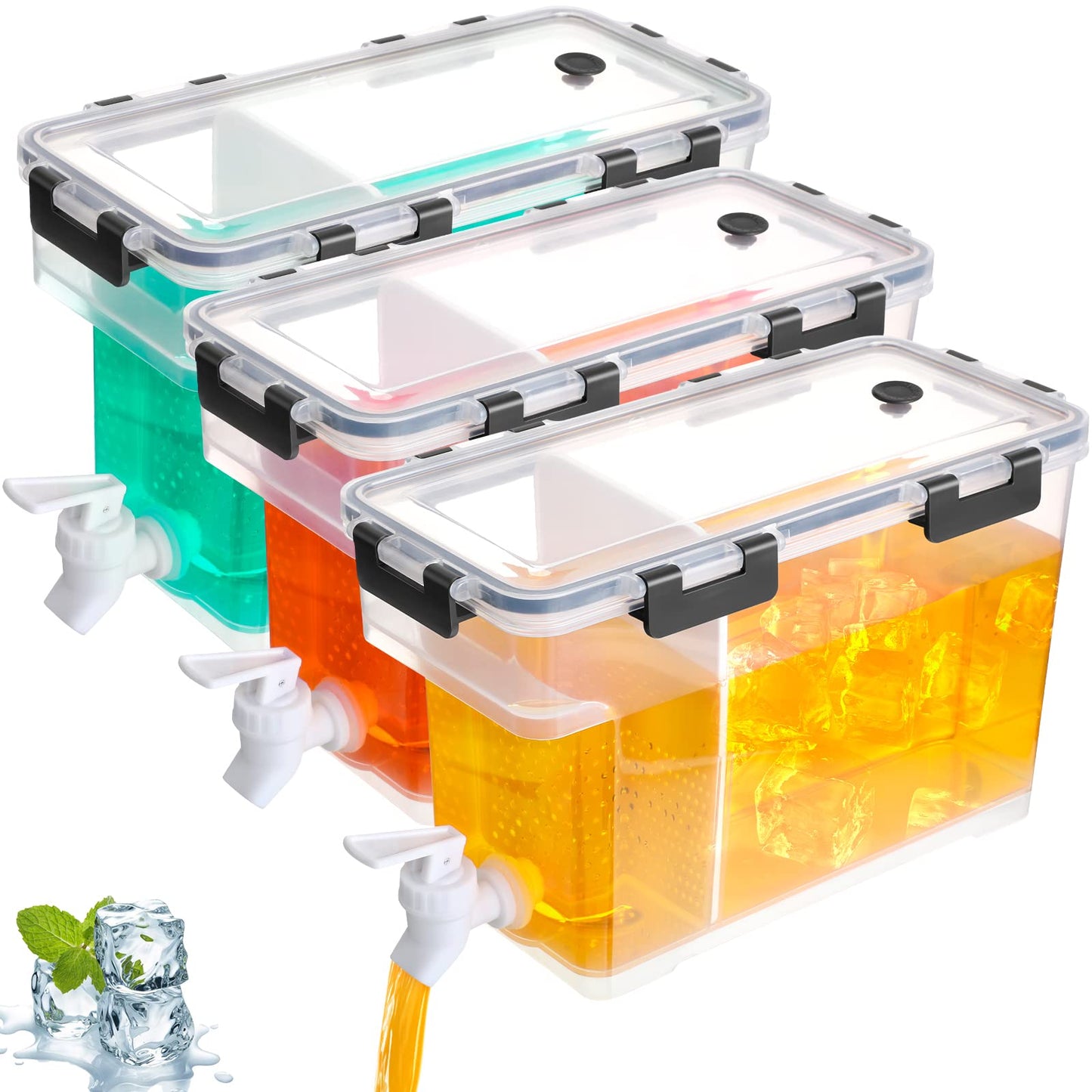 3 Pcs Plastic Drink Fridge Dispenser with Spigot, Clear Beverage Dispensers for Parties with Handle and Daily Use, Juice Milk, Tea, Containers Drink Dispenser with Lids for Fridge Water Dispensers