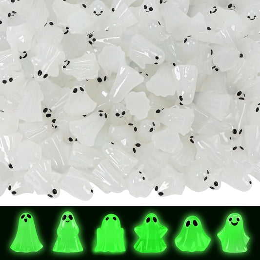 80Pcs Mini Luminous Ghost Figurines 6 Style Glow in The Dark Tiny Small Ghost Miniatures for Halloween Spooky Tiered Tray Table Centerpiece Decor Vase Filler Party Favors