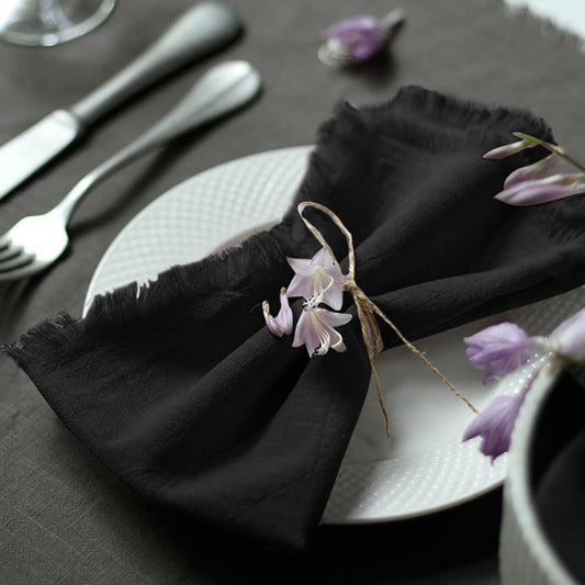 Ayuzawa Handmade Cloth Napkins 100% Cotton Napkins with Fringe，Delicate Handmade Cloth Napkins for Dinners, Parties, Weddings and More，18 x 18 Inch Set of 6 - Black