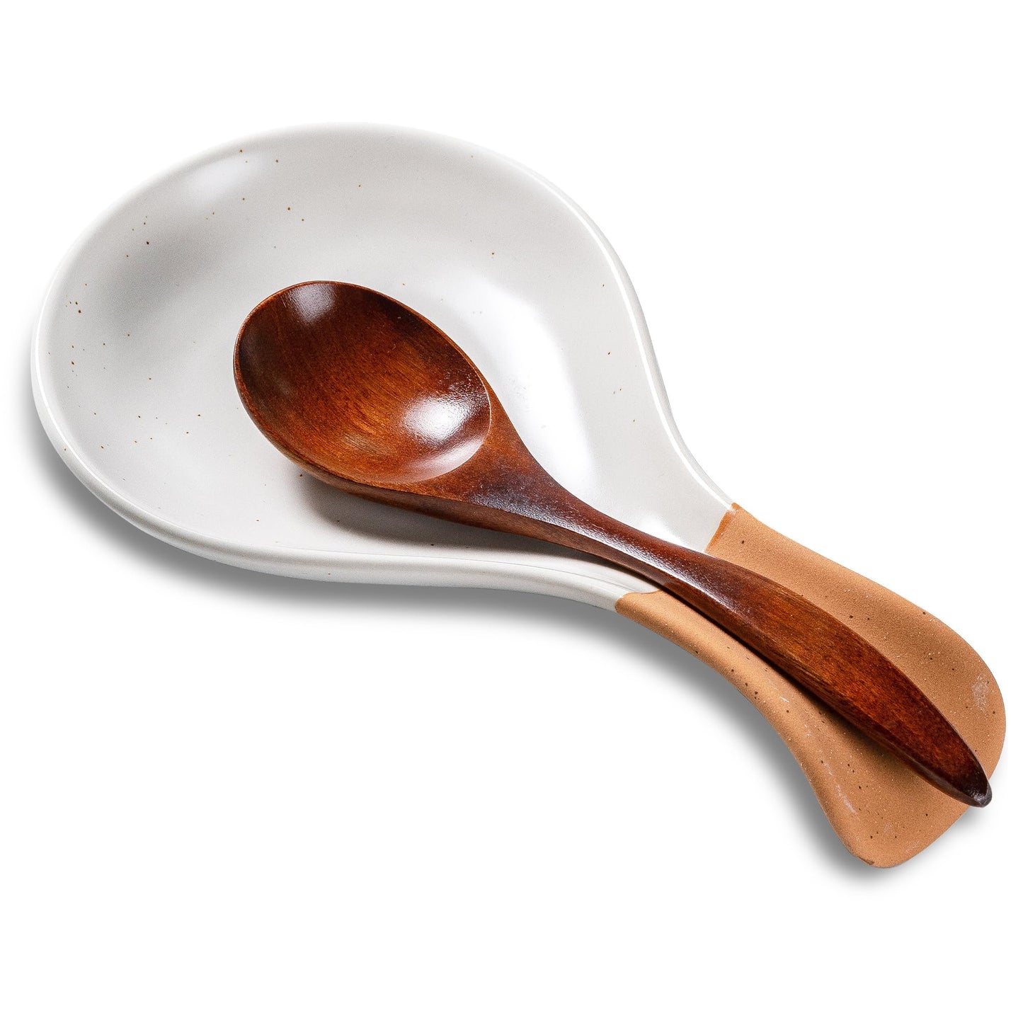 Caigmo Spoon Rest for Stove Top, Heat Resistant Ceramic Utensil Rest for Kitchen Countertop, Coffee Spoon Holder, Dishwasher Safe, White & Terracotta