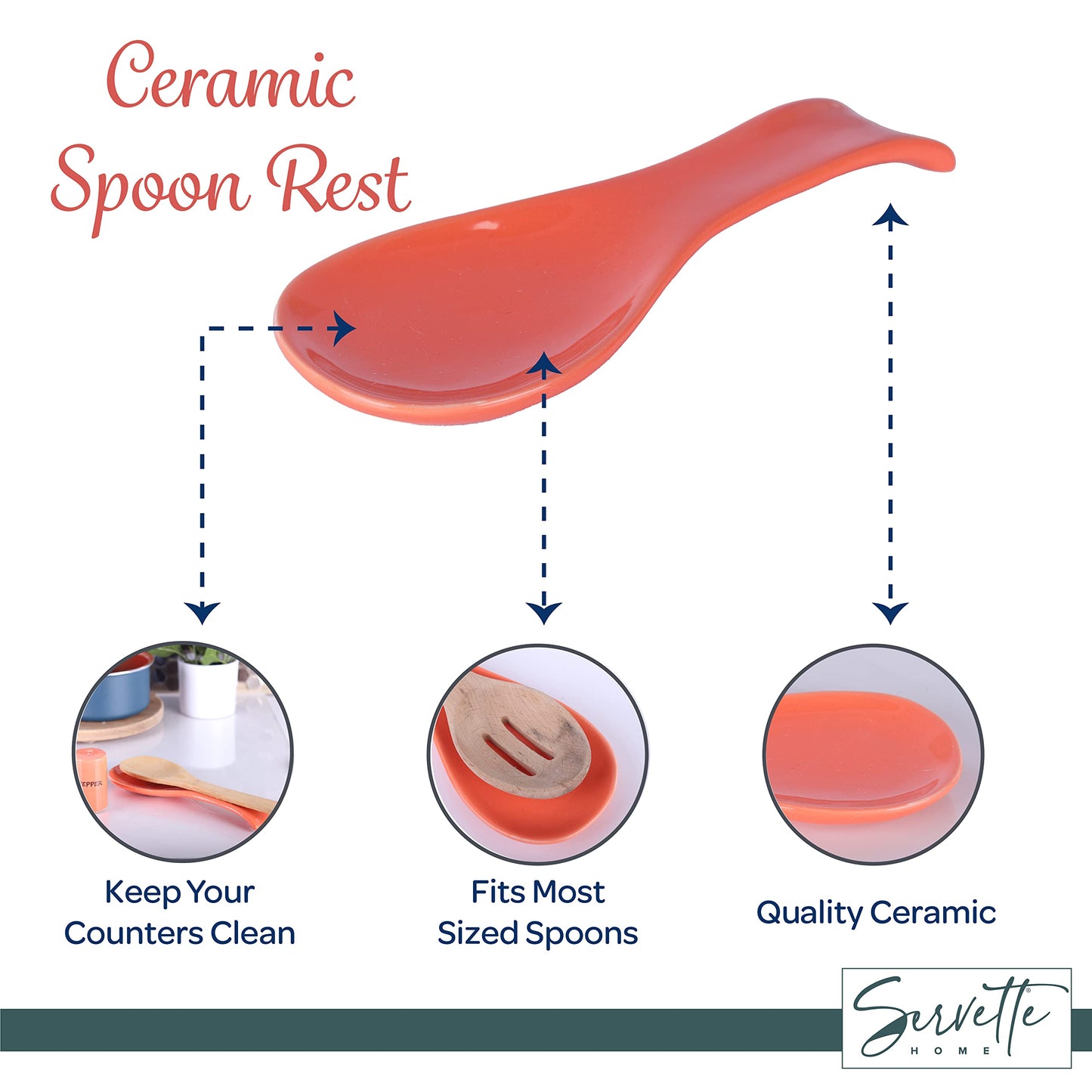 Orange Solid Ceramic Spoon Rest for Kitchen