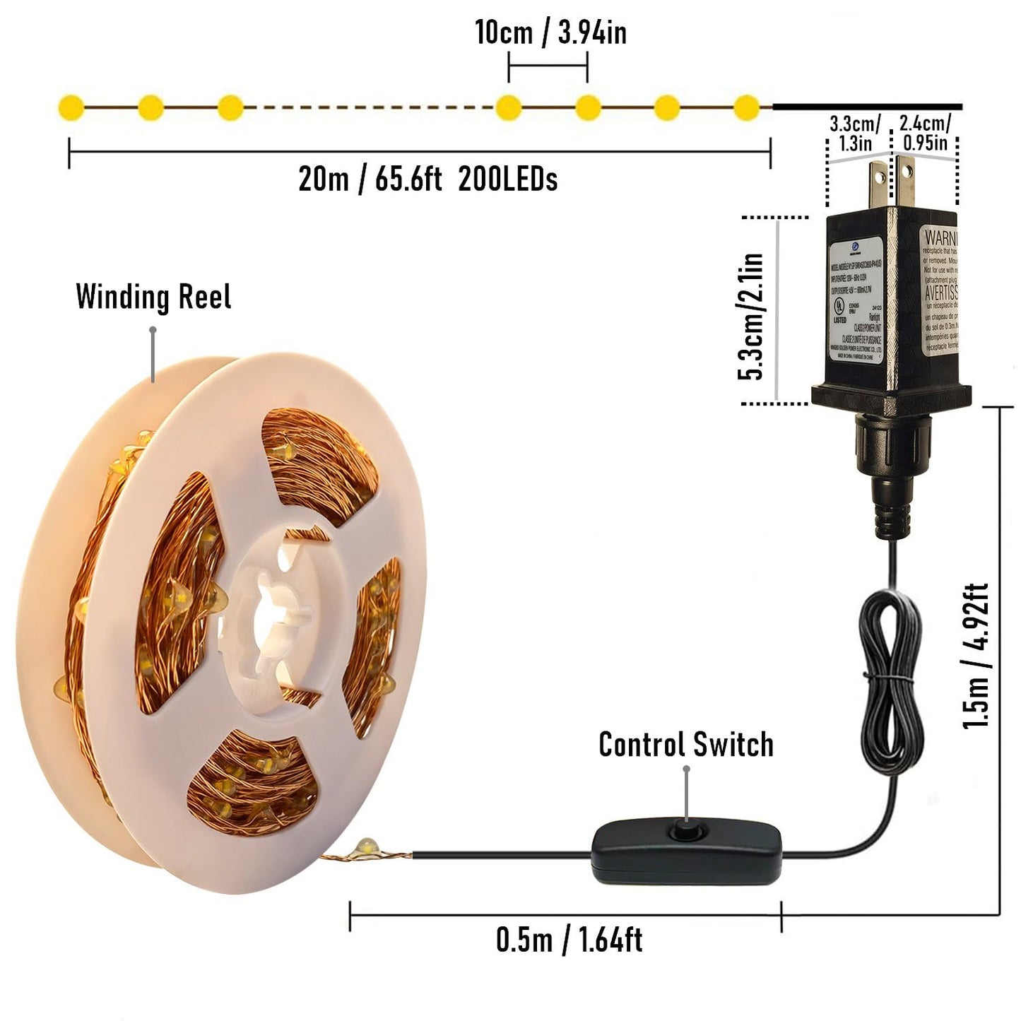 RUICHEN Plug in Fairy String Lights with Switch, Waterproof 66 Ft 200 LED Copper Wire Firefly Lights for Christmas, Parties, Wedding, Ceiling, Craft, Vases, Red