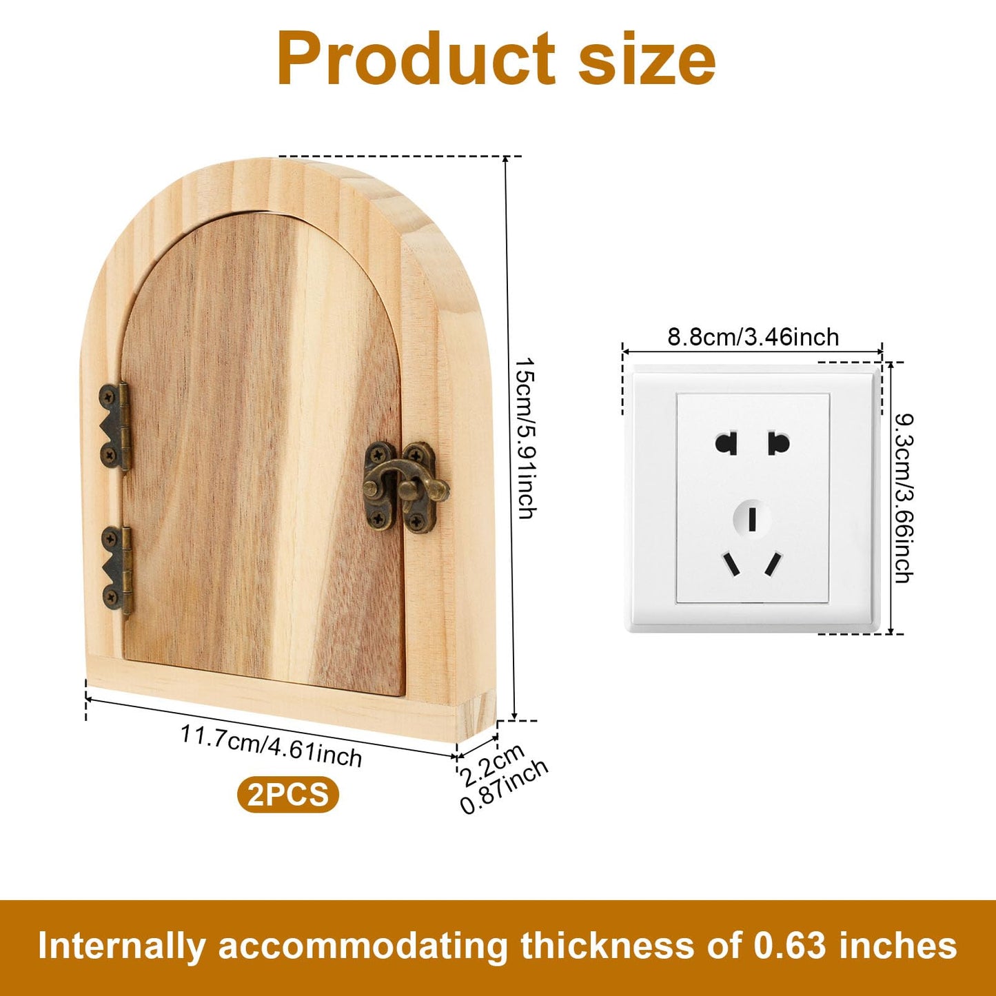2 Pcs Fairy Door Outlet Covers, Wooden Outlet Covers, Wood Door Shape Romantic Fairy Door Outlet Cover Plate, No Drilling Outlet Cover Plates, Decorative Wall Outlet Covers for Children and Pets