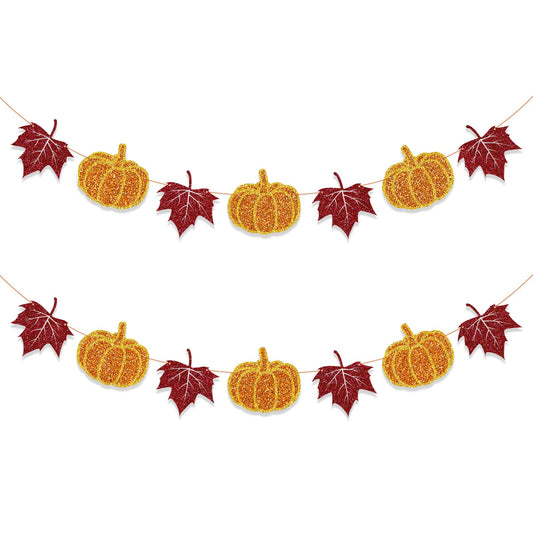Tinbax Fall Decorations Home Thanksgiving decor - Pumpkin and Maple Leaves Sign Fall Autumn Harvest Garland Hanging Bunting Banner(Pre-Strung)