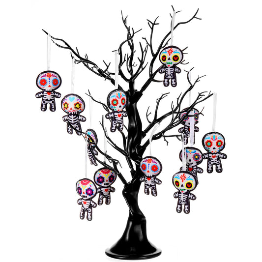 Remagr 24 Pcs Dia De Los Muertos Felt Ornaments, Mexcian Skeleton Halloween Ornaments for Day of The Dead Themed Party School Bags Indoor Outdoor Tree Hanging Decorations (Skull)