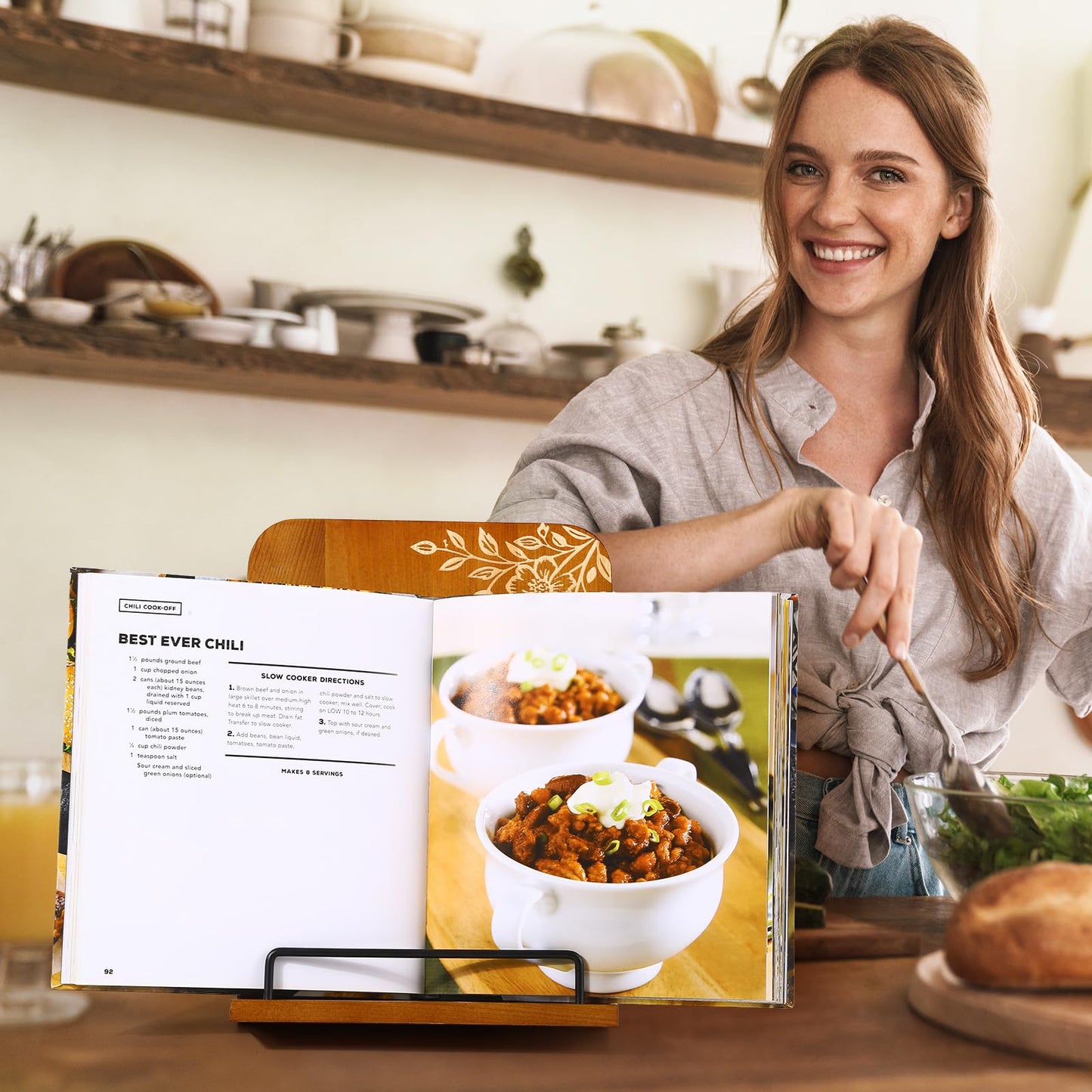 Beautiful Cookbook Stand for Kitchen Counter - Solid Wood Recipe Book Holder with Adjustable Design - Keeps Books Open for Convenient Cooking - Enhances Any Kitchen Decor
