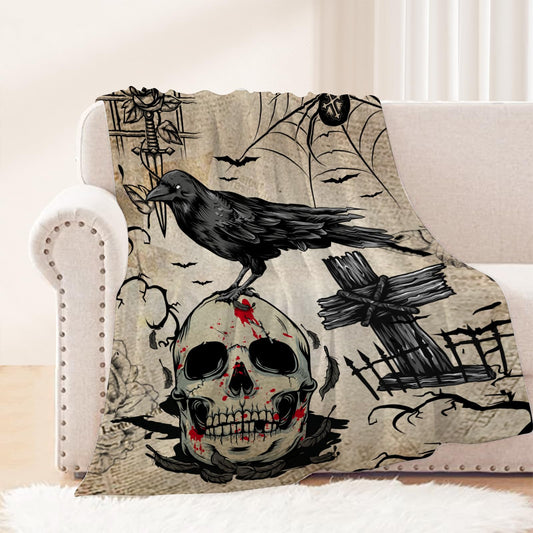 Neatee Living Halloween Throw Blanket Twin XL Vintage Skull Blanket for Women Men Adult Halloween Lightweight Fuzzy Soft Cozy Fleece Blankets and Throws Couch Sofa Bed Decorative Blanket 66x90