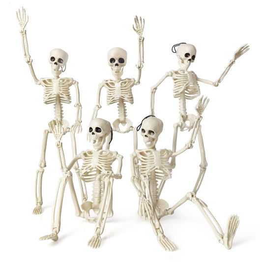 HADWYN 5 Packs Halloween Skeleton Decorations,16" Full Body Posable Joints Skeletons for Halloween Decorations, Indoor and Outdoor Horror Atmosphere Decorations