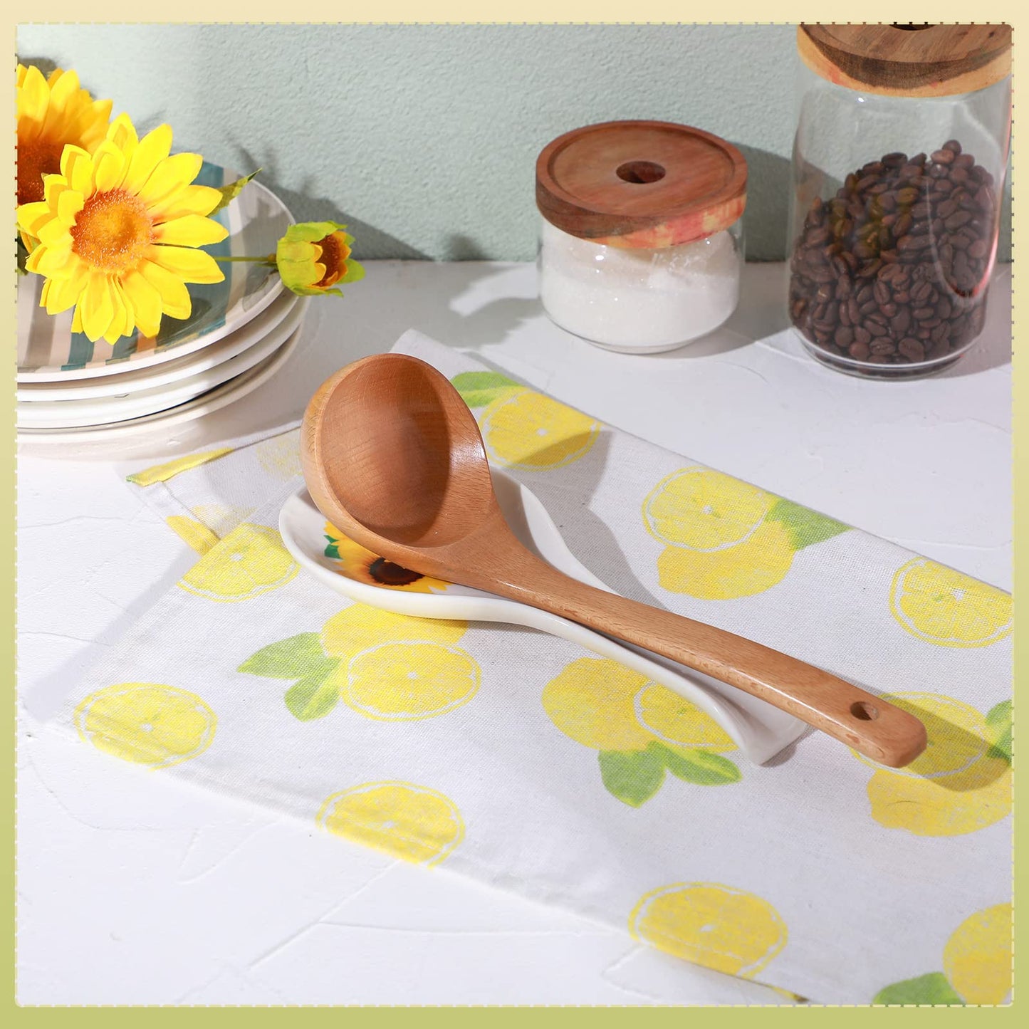 Potchen Spoon Rest Flower Utensil Holder Ceramic Spoon Rest for Stove Top Kitchen Decoration Kitchen Accessories Housewarming Gift for Coffee Bar(Sunflower)