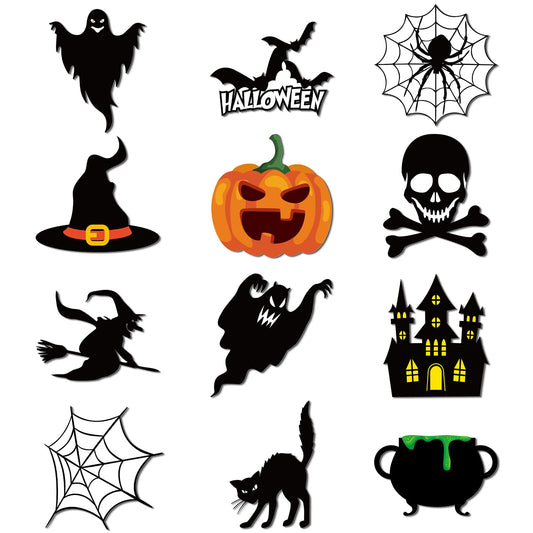 Dinifee 60 Pcs Halloween Cutouts Paper Bulletin Board Cutouts Decorations Ghosts Pumpkin Skull Shaped Die Cut Wall Decor for DIY Craft Halloween Party School Classroom Bulletin Board Decorations