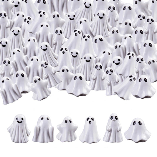 SHIFANQI 60pcs Mini Halloween Ghost Figurines, Small Resin Ghost Statues Miniature Decorations, 6 Styles Cute Spooky Ghost Figures for Tiered Tray Cake Topper Halloween Party Supplies