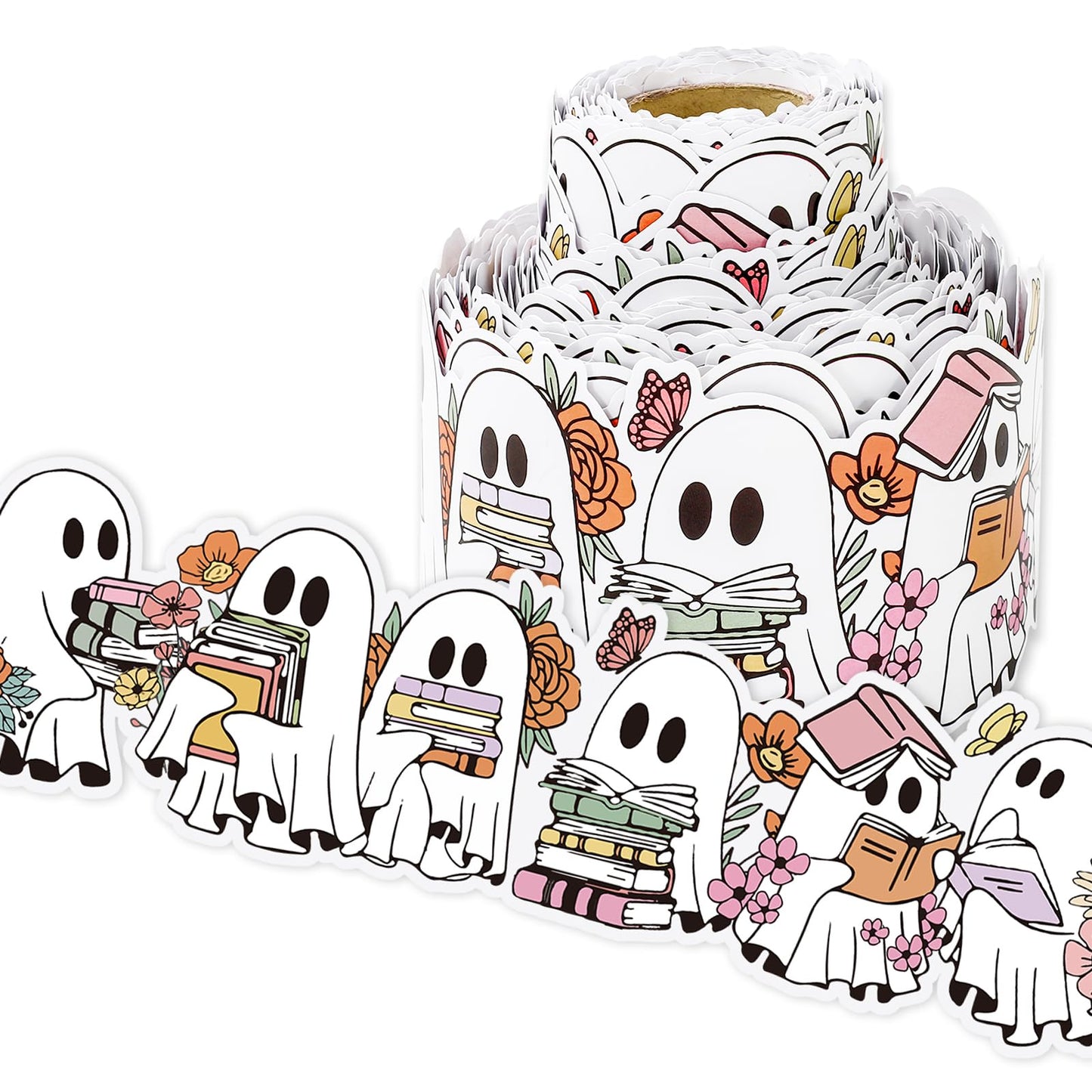 Whaline 65 Ft Halloween Bulletin Board Border Boo Ghost Book Floral Die Cut Trim Border Roll for Home Party Classroom Chalkboard Window Decor