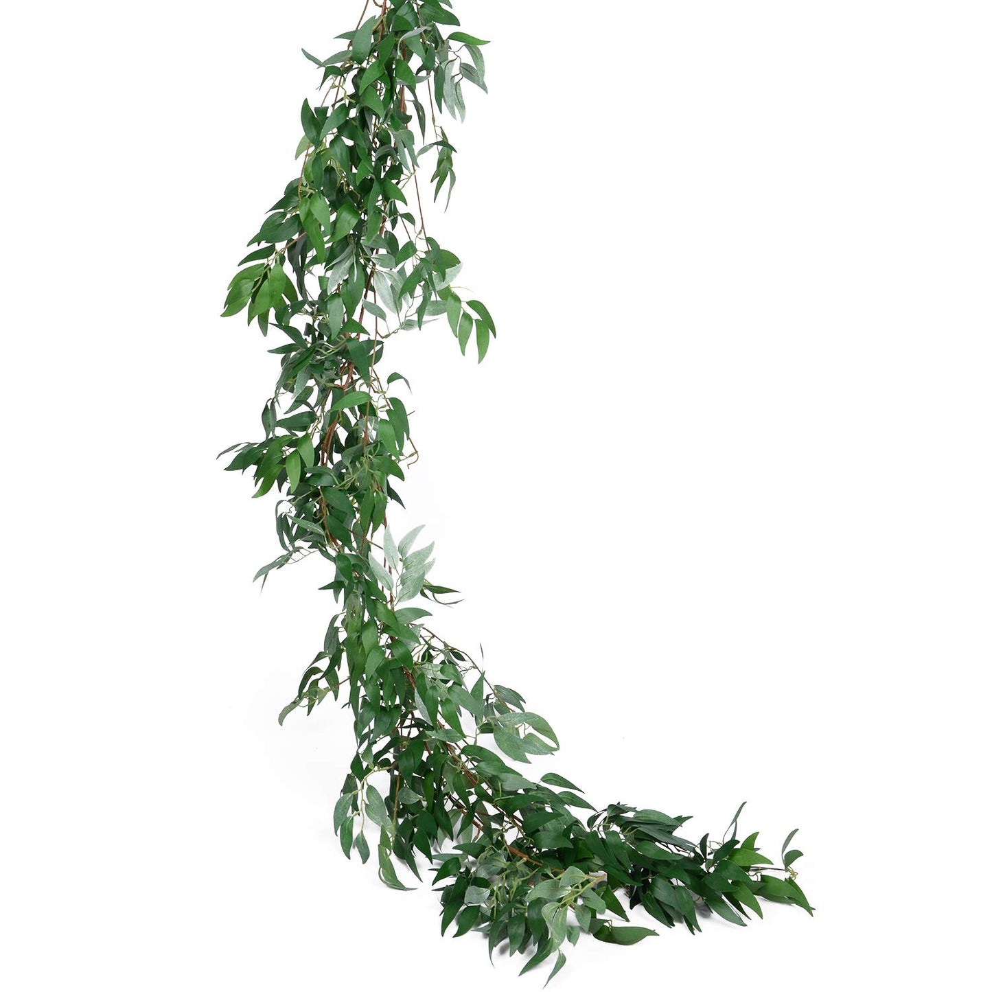 Artiflr 2 Pack Artificial Hanging Leaves Vines, 5.7 Ft Fake Willow Leaves Twigs Silk Plant Vines in Green for Indoor/Outdoor Wedding Decor