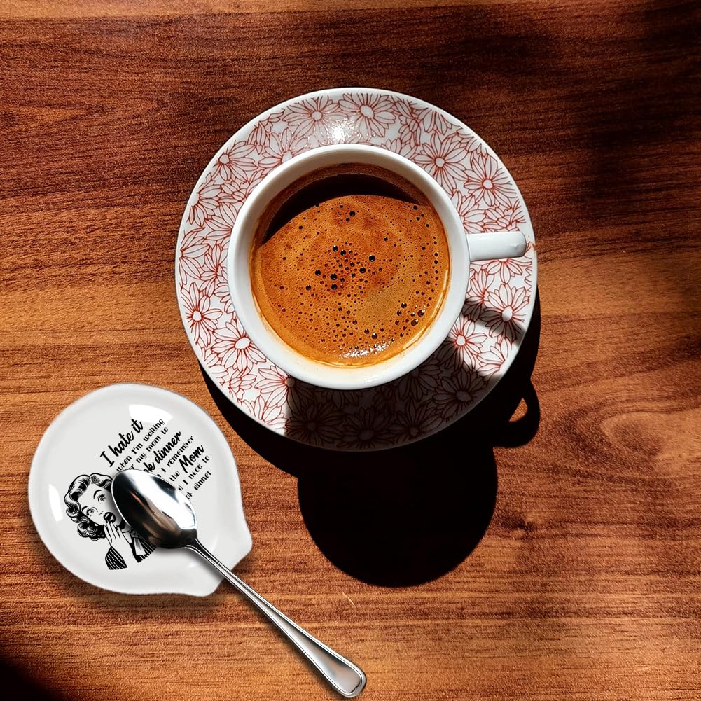 ANATTASOUL 2Pcs Coffee Ceramic Spoon Rest Retro Women Pattern 3.34"x3.54" Cute Spoon Holder, Heat Resistant Utensil Holder for Coffee Bar Decor Women Men, Housewarming Gifts