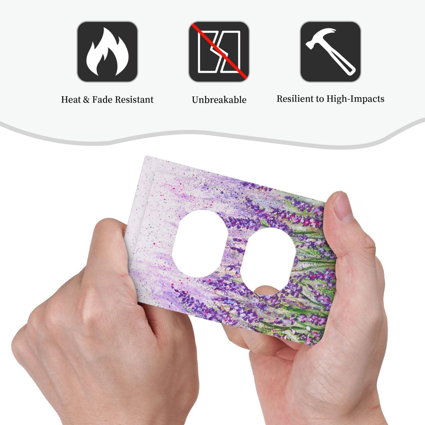 Outlet Cover Plate Decorative Wall Plates Lavender Flower 1 Gang Electrical Socket Covers Purple Faceplate for Farm House Bedroom Kitchen Living Room Plastic Decora