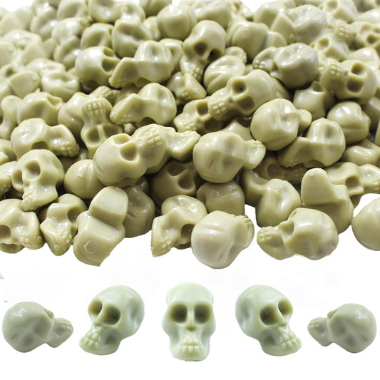 YGbridge Halloween Mini Plastic Skull Heads, 160Pcs Miniature Decorative Figurines Tiny Skulls for Halloween Vase Filler, Crafts, Prank Props (Bone Color)