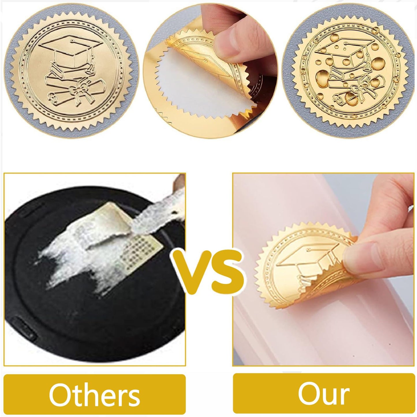 CRASPIRE VIP Stickers 100Pcs 2" Crown Envelope Seals Stickers Gold Foil Stickers Vintage VIP Envelope Stickers with Serrated Edge Embossed Envelope Seals for Envelopes Diplomas Wedding Supplies DIY