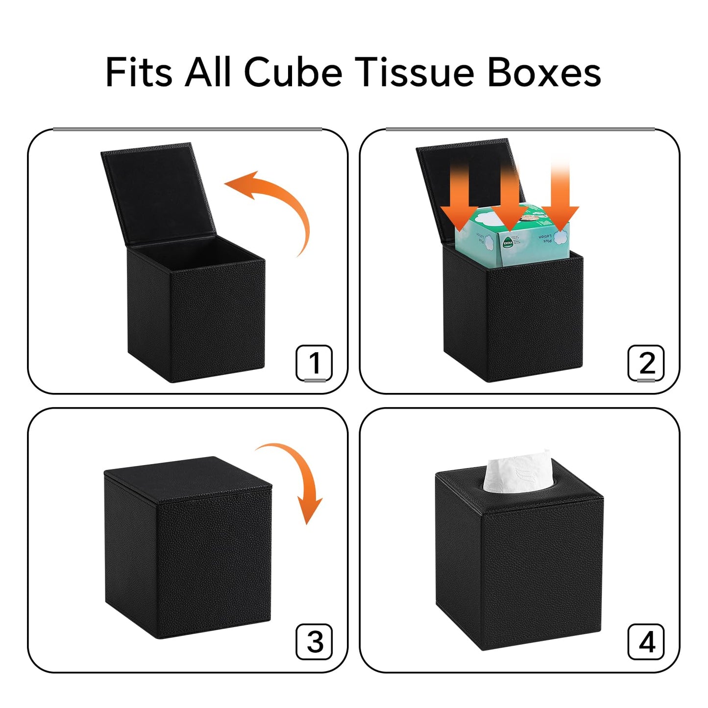 JLAMBOM PU Leather Tissue Box Cover Square Tissue Box Holder with Magnetic Closure, Decorative Tissue Holder for Bathroom Bedroom Office (Black)