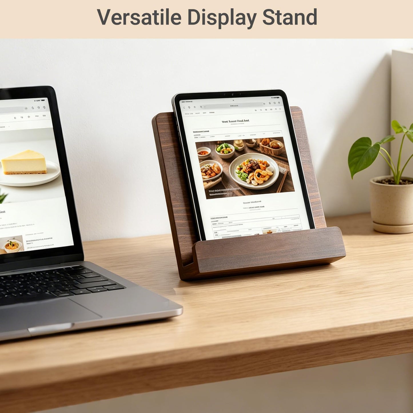 Dahey Cookbook Stand for Kitchen Counter Wooden Recipe Book Holder Adjustable Cookbook Holder Holds Books, Recipes, Phones & Tablets, Perfect for Cooking Lover Gift, Kitchen Decor