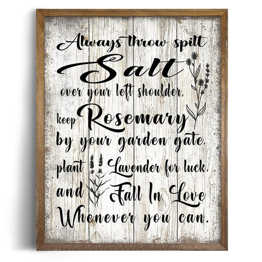 Practical Magic Quotes Wall Decor - Always Throw Spilt Salt Wall Art - Witch Witchy Witchcraft Decor - Kitchen Witch Poster Picture Print - Gifts for Women Fans Pagan - Vintage Retro Garden Witchery