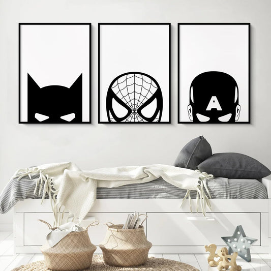 Baccone Spiderman Wall Art Boys Room Canvas Wall Decor Black White Wall Art Spiderman Pictures Painting Boys Posters Nursery Artwork for Living Room Bedroom 12x16 Inch Unframed Set of 3