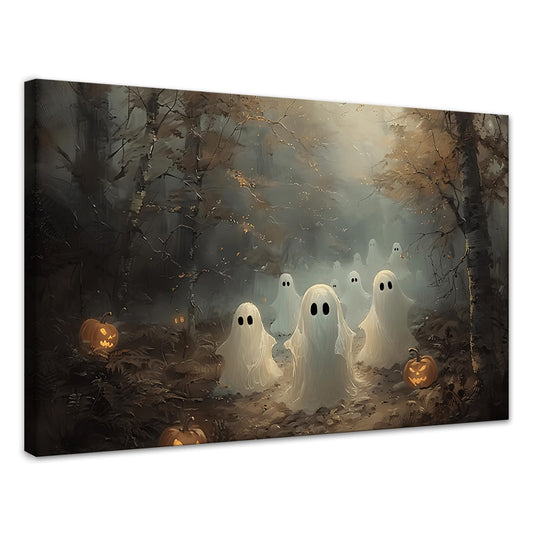 Novatique Halloween Wall Art Vintage Cute Ghost Canvas Wall Art Dark Preppy Room Decor Halloween Gothic Mural Poster Aesthetic Print Halloween Decoration for Living Room, 12 x 16inch