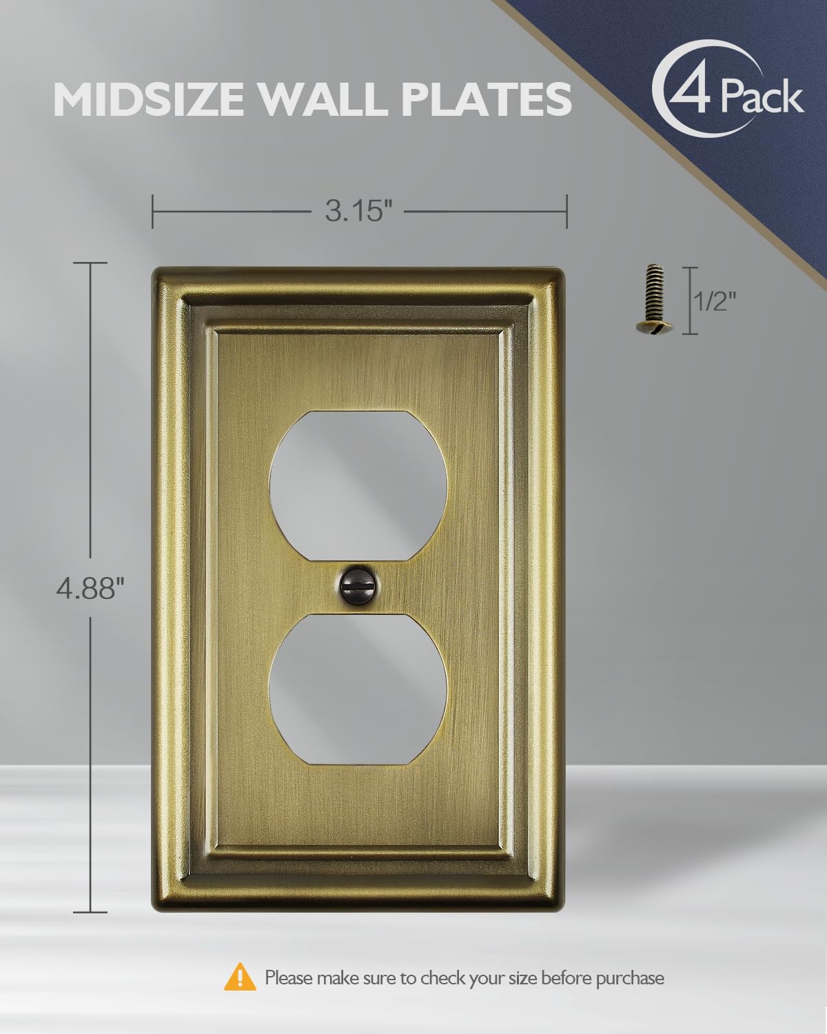 ZILLSEA Decorative Metal Wall Plates, Switch Plates Outlet Covers (Antique Brass/1 Duplex 4 Pack)