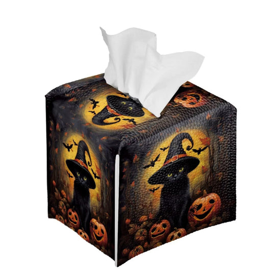 ASQVTIFE Black Cat Tissues Cube Box Cover for Bathroom Halloween Decorative Car Holder Tissue Box Organizer Toilet Paper Covers for Office Desk Tissue Box Holder