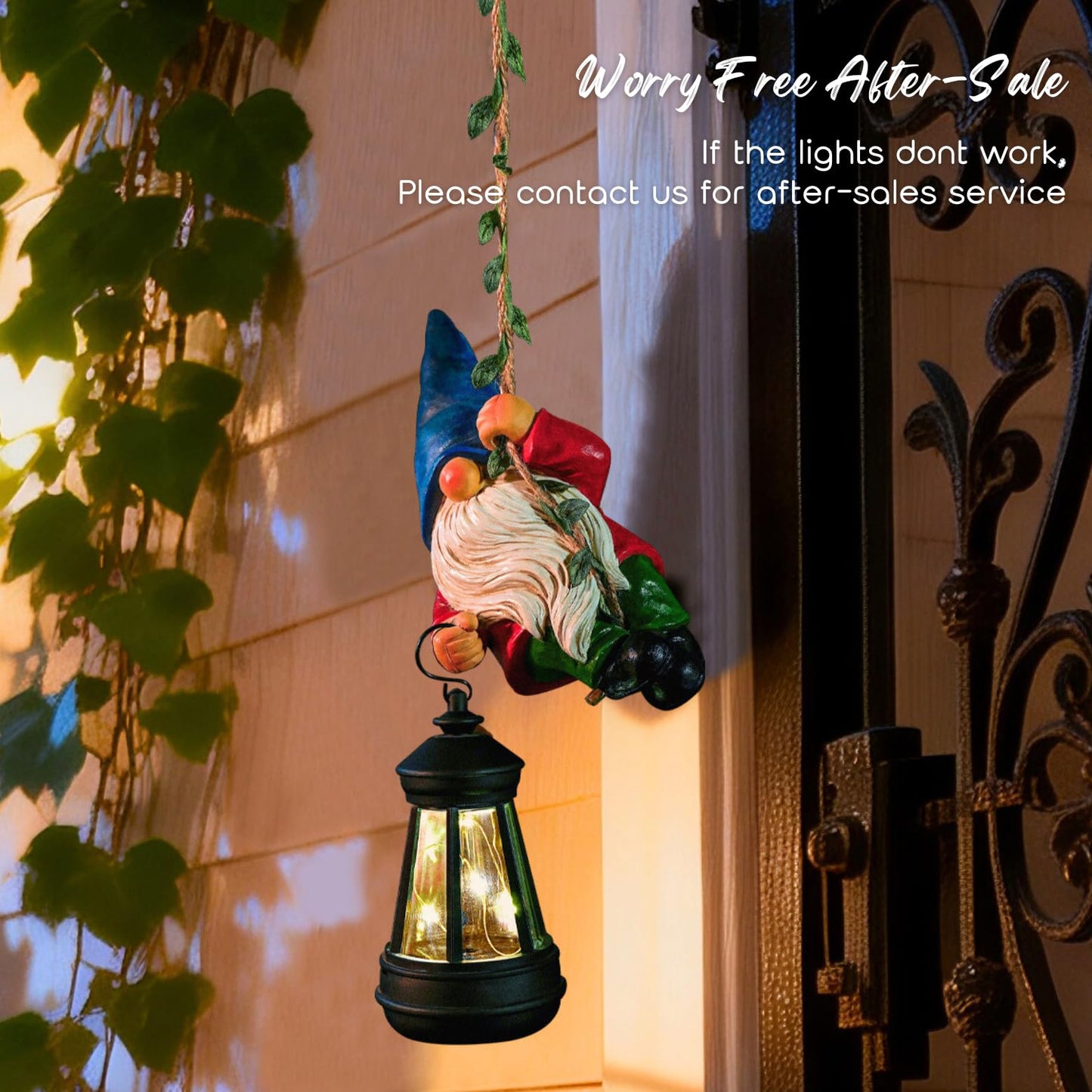 WONDHOME Solar Hanging Gnome Garden Statues Climbing Rope Gnome with LED Lantern Summer Outdoor Decor Tree Hugger Yard Porch Wall Fence Decoration Mother's Day Birthday Gifts for Mom Women