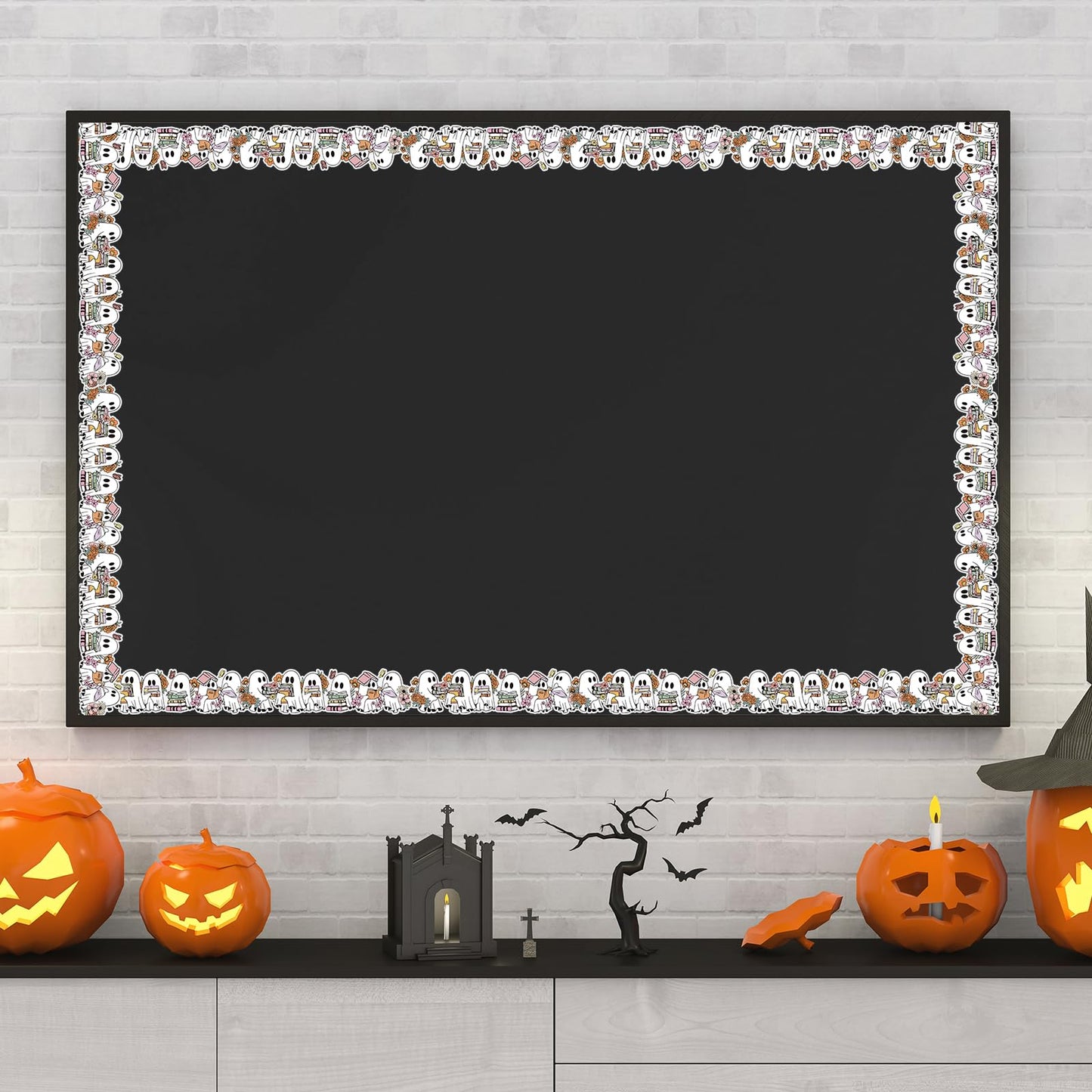 Whaline 65 Ft Halloween Bulletin Board Border Boo Ghost Book Floral Die Cut Trim Border Roll for Home Party Classroom Chalkboard Window Decor