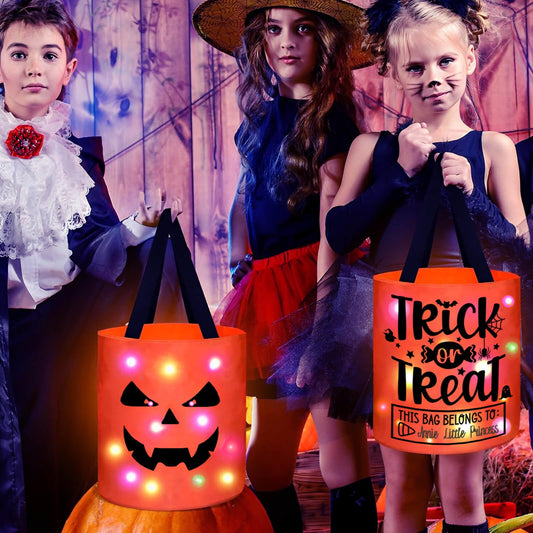Halloween Trick or Treat Bags Candy Bucket Basket Decoration, Light Up Ghost Sweet Bags Multipurpose Reusable Goody Buckets for 2026 Halloween Party Decor Supplies Favors Gifts 2 Pack