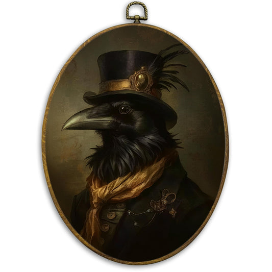 CUANFDDSF Vintage Gothic Crow Oval Wall Art Decor, Moody Gothic Black Raven Wall Hanging Decor, Dark Academia Crow Bird Framed Canvas Prints for Home Bedroom Living Room, 8.6x11.4 Inch