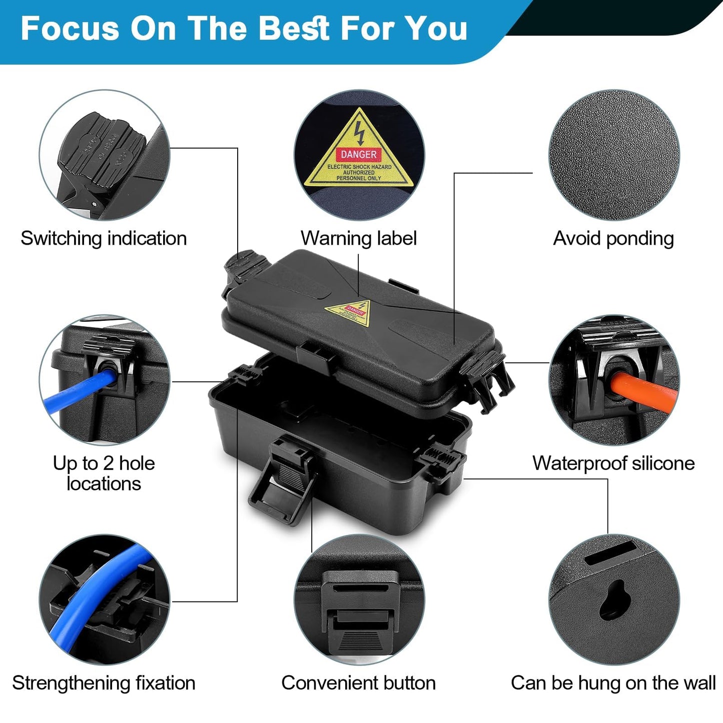 DIQMIAQ Outdoor Electrical Box Waterproof IP54-rated Outdoor Outlet Box Black Outdoor Extension Cord Cover Box (Inner 6.5 x 3.5 x 2.2inch) Wall-Hangable Waterproof Box for Protect Outlet(2 PCS Black)