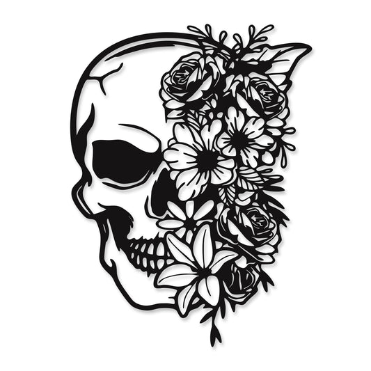 Rajukit Skull Wall Decor with Floral Accents - Gothic Wall Art 3D Metal Sculpture for Home, Halloween Decorations Outdoor & Goth Room Decor - Skeleton Eclectic Wall Art（14.4''x10.7''）