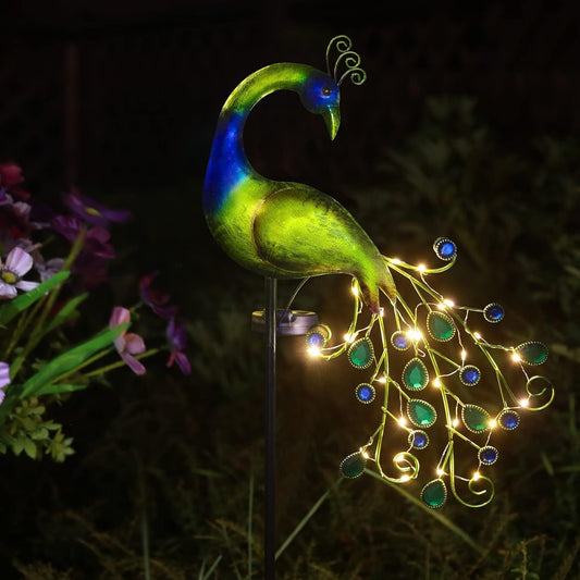 Solar Garden Lights Metal Peacock Garden Decor Waterproof Peacock Solar Stake Lights Decorative for Outdoor Patio Lawn Porch Yard Decorations Peacock Gifts for Mom Grandma Women Birthday Gardening