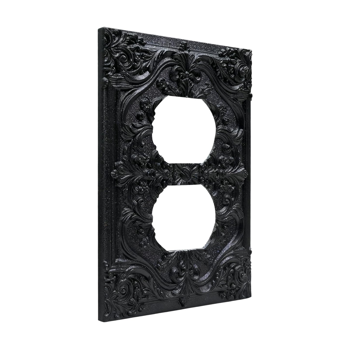 CZRPKEN Decorative Outlet Cover Black Luxury 3D Embossed Ornate Floral Design 1 Gang Duplex Light Switch Cover Plate Unique Wall Plate Electrical Switch Plate Covers for Elegant Home Wall Decor