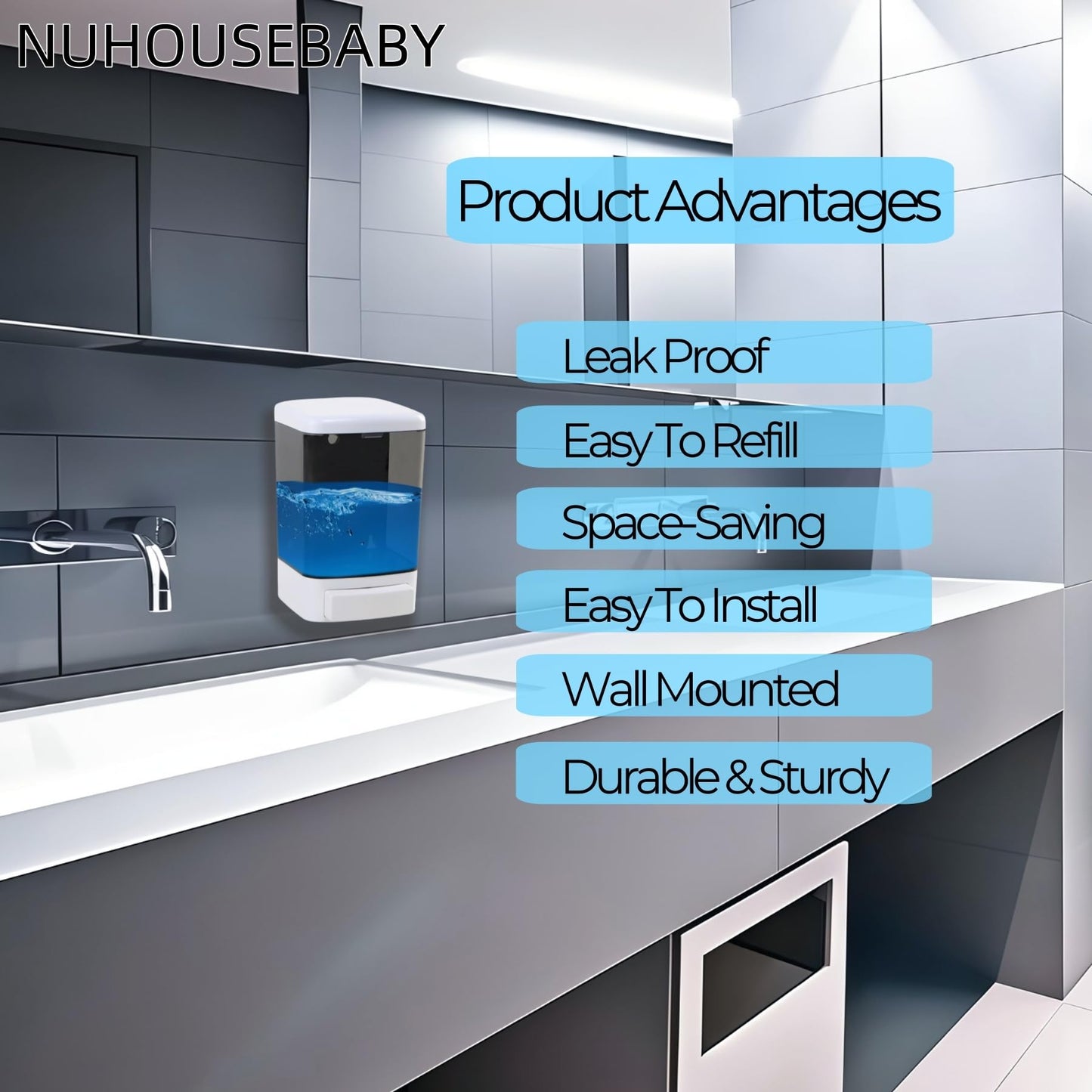 NUHOUSEBABY Manual Soap Dispenser Kitchen Bathroom Wall Mounted Hand Dispensers Commercial for Liquid Containers Shampoo Gel Chamber Plastic - (33.8 oz) 1000ml