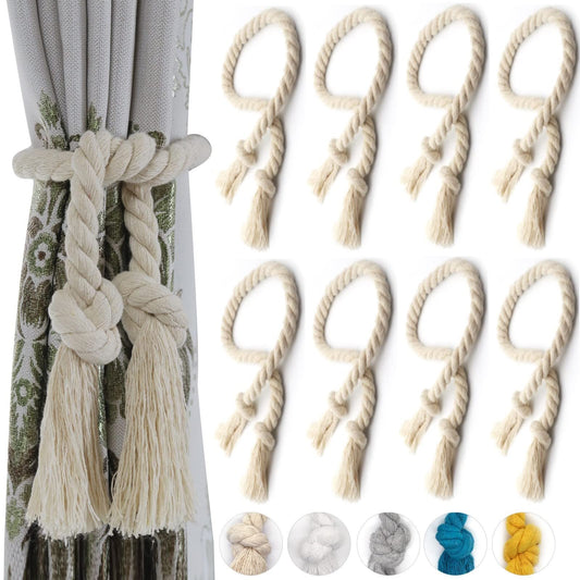 Yteseery 8 Pack Curtain Ties, Outdoor Curtain Tiebacks, Natural Cotton Curtain Holders, Village Rural Rustic Curtain Holdbacks, Nautical Curtain TieBacks Rope for Patio Drapery Pergola Drapes, Beige