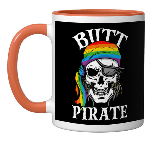 Butt Pirate LGBT Halloween Gay Ceramic Mug, Orange/White