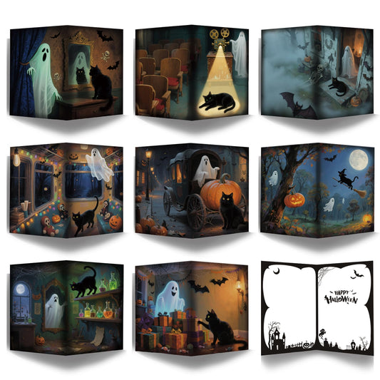 SuperShunhu 24 Pack Black Cat & Ghost Themed Halloween Card Set, Boxed Halloween Cards for Friends and Family, Spooky Blank Note Cards with Cats and Ghosts, 4 * 6 in