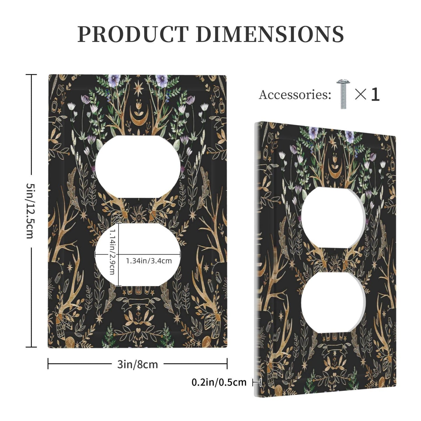 Botanical Morris Floral Midnight Black 1 Gang Outlet Plate Decorative Single Duplex Wall Plate Covers Unique Electrical Receptacle Light Switch Cover Art Faceplate Switchplate for Bathroom Living Room