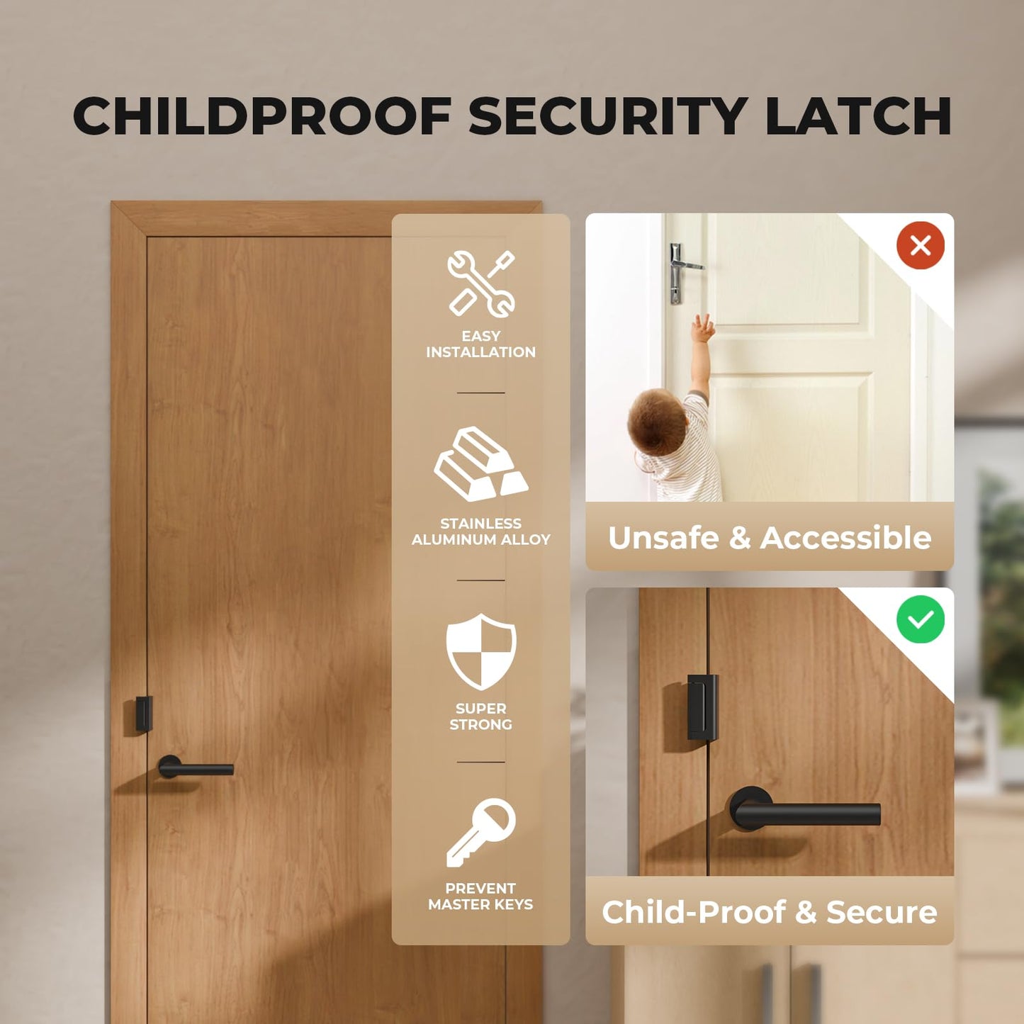 Steinwhale 3 Pack Home Security Door Reinforcement Lock, Childproof Safety Door Lock Latch Stopper, Removable Screw-Mounted, Prevent Home Unauthorized Entry, Aluminum Construction, Withstands 800 lbs