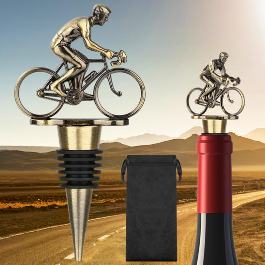 LULLEA Cycling Wine Bottle Stopper, Bicycle Gifts Cyclist Gifts Wine Gifts for Father's Day, Christmas, Birthday, Bronze Bottle Stopper for Wine and Champagne with Bag