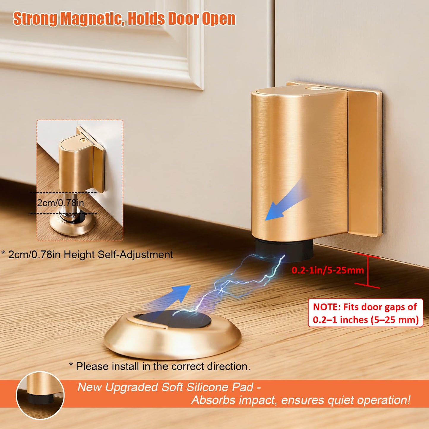Magnetic Door Stoppers Door Catch, Heavy Duty Door Stop Floor Mounting Metal Doorstop, Door Holder Stops No Drill Adhesive and Screws Strong Magnet Keep Door Open (Black)
