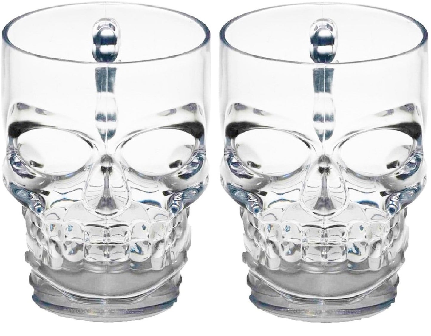Circleware Skull Face Beer Mug Drinking Glasses with Handle, Set of 2, Heavy Base Funny Entertainment Glassware for Water, Juice and Halloween Decorations Beverage Gifts, 17.6 oz.